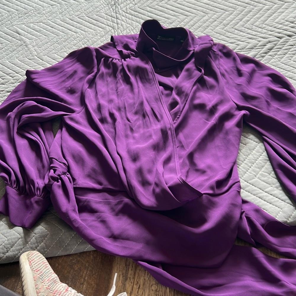 7th avenue New York and company purple blouse with back tie and neck band-large